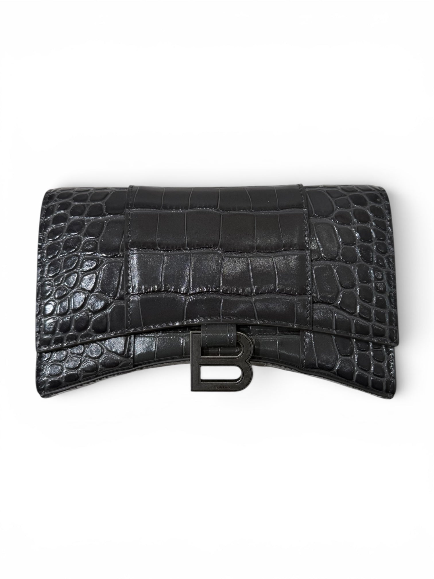 Balenciaga Embossed Croc Leather Hourglass clutch with chain