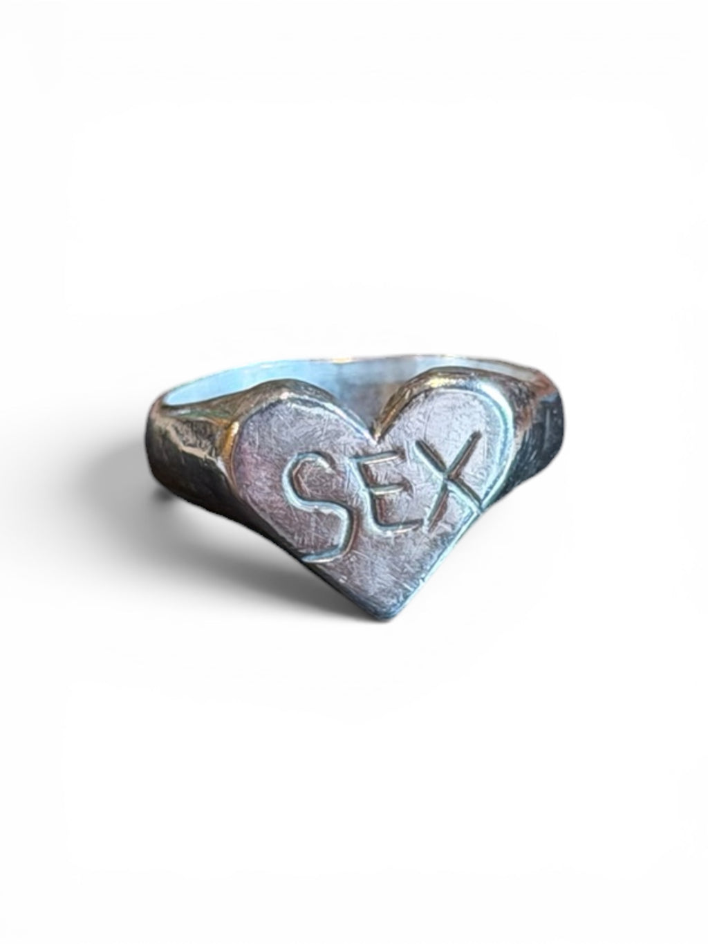 Rodeo Work Wear Silver Heart “Sex” ring
