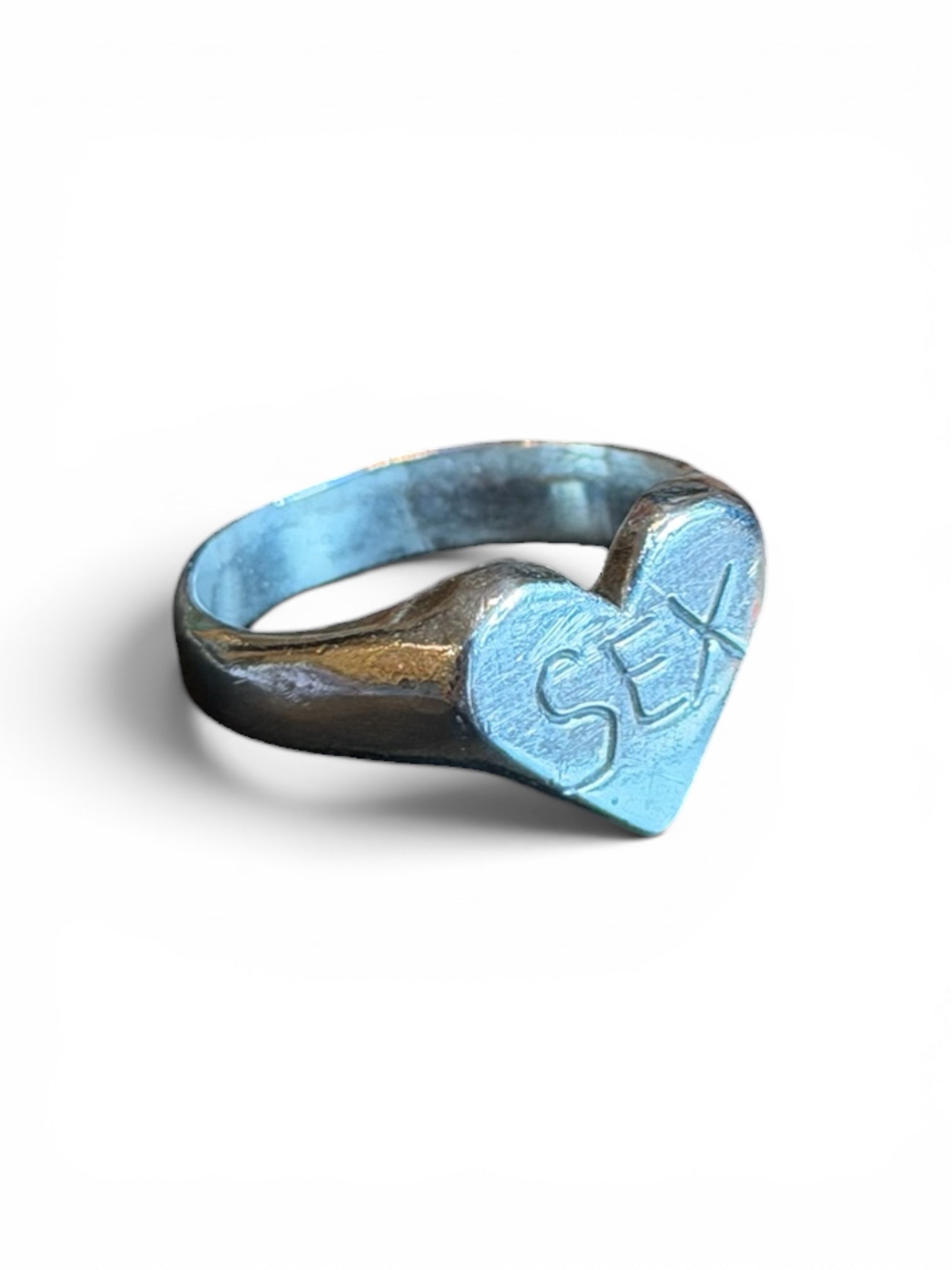 Rodeo Work Wear Silver Heart “Sex” ring